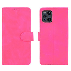 Leather Case Stands Flip Cover Holder L01Z for Oppo Find X3 5G Hot Pink