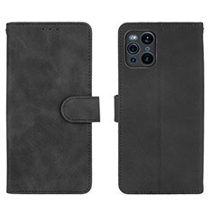 Leather Case Stands Flip Cover Holder L01Z for Oppo Find X3 Pro 5G Black