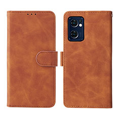 Leather Case Stands Flip Cover Holder L01Z for Oppo Find X5 Lite 5G Brown