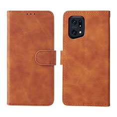 Leather Case Stands Flip Cover Holder L01Z for Oppo Find X5 Pro 5G Brown