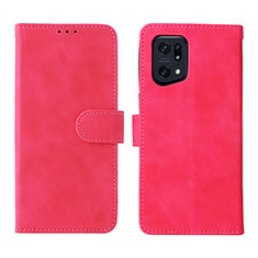 Leather Case Stands Flip Cover Holder L01Z for Oppo Find X5 Pro 5G Hot Pink