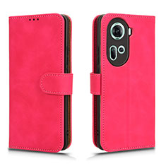 Leather Case Stands Flip Cover Holder L01Z for Oppo Reno11 5G Hot Pink