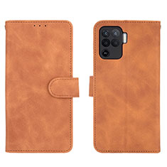 Leather Case Stands Flip Cover Holder L01Z for Oppo Reno5 F Brown