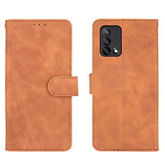 Leather Case Stands Flip Cover Holder L01Z for Oppo Reno6 Lite Brown