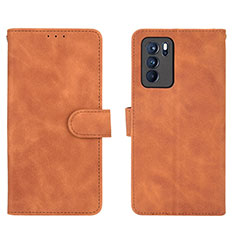 Leather Case Stands Flip Cover Holder L01Z for Oppo Reno6 Pro 5G India Brown
