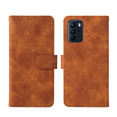 Leather Case Stands Flip Cover Holder L01Z for Oppo Reno6 Z 5G Brown