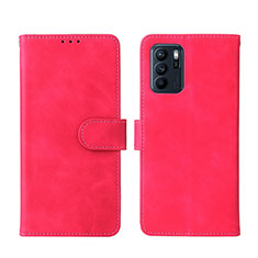 Leather Case Stands Flip Cover Holder L01Z for Oppo Reno6 Z 5G Hot Pink