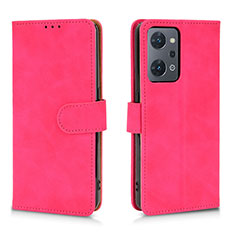 Leather Case Stands Flip Cover Holder L01Z for Oppo Reno7 A Hot Pink