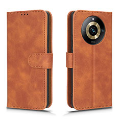 Leather Case Stands Flip Cover Holder L01Z for Realme 11 Pro 5G Brown