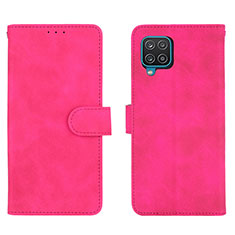 Leather Case Stands Flip Cover Holder L01Z for Samsung Galaxy A12 Hot Pink