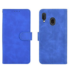 Leather Case Stands Flip Cover Holder L01Z for Samsung Galaxy A20 Blue