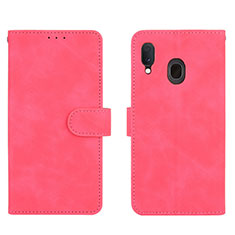 Leather Case Stands Flip Cover Holder L01Z for Samsung Galaxy A20 Hot Pink
