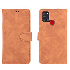 Leather Case Stands Flip Cover Holder L01Z for Samsung Galaxy A21s Brown