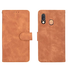 Leather Case Stands Flip Cover Holder L01Z for Samsung Galaxy A40 Brown