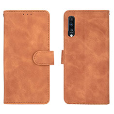 Leather Case Stands Flip Cover Holder L01Z for Samsung Galaxy A70 Brown