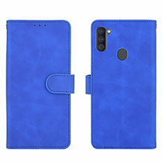 Leather Case Stands Flip Cover Holder L01Z for Samsung Galaxy M11 Blue