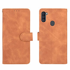 Leather Case Stands Flip Cover Holder L01Z for Samsung Galaxy M11 Brown