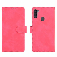 Leather Case Stands Flip Cover Holder L01Z for Samsung Galaxy M11 Hot Pink