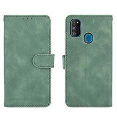 Leather Case Stands Flip Cover Holder L01Z for Samsung Galaxy M21 Green