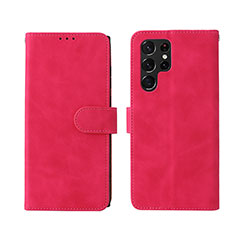 Leather Case Stands Flip Cover Holder L01Z for Samsung Galaxy S21 Ultra 5G Hot Pink