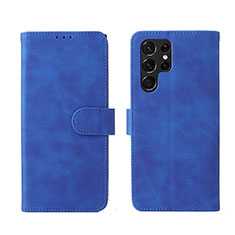 Leather Case Stands Flip Cover Holder L01Z for Samsung Galaxy S22 Ultra 5G Blue