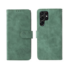 Leather Case Stands Flip Cover Holder L01Z for Samsung Galaxy S22 Ultra 5G Green