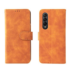 Leather Case Stands Flip Cover Holder L01Z for Samsung Galaxy Z Fold3 5G Brown
