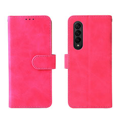 Leather Case Stands Flip Cover Holder L01Z for Samsung Galaxy Z Fold3 5G Hot Pink
