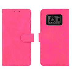 Leather Case Stands Flip Cover Holder L01Z for Sharp Aquos R6 Hot Pink