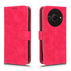 Leather Case Stands Flip Cover Holder L01Z for Sharp Aquos R8 Pro Hot Pink