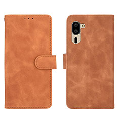 Leather Case Stands Flip Cover Holder L01Z for Sharp Simple Sumaho 5 Brown