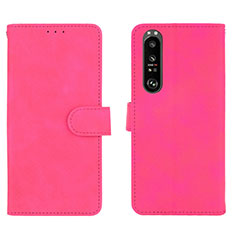 Leather Case Stands Flip Cover Holder L01Z for Sony Xperia 1 III Hot Pink