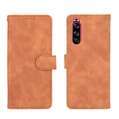 Leather Case Stands Flip Cover Holder L01Z for Sony Xperia 5 Brown