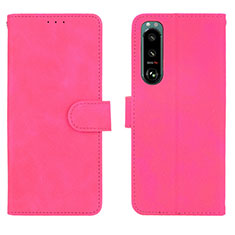 Leather Case Stands Flip Cover Holder L01Z for Sony Xperia 5 III Hot Pink