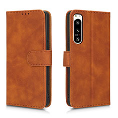 Leather Case Stands Flip Cover Holder L01Z for Sony Xperia 5 IV Brown