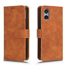 Leather Case Stands Flip Cover Holder L01Z for Sony Xperia 5 V Brown