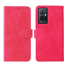 Leather Case Stands Flip Cover Holder L01Z for Vivo iQOO Z6 5G Hot Pink