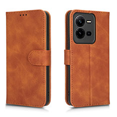 Leather Case Stands Flip Cover Holder L01Z for Vivo V25e Brown
