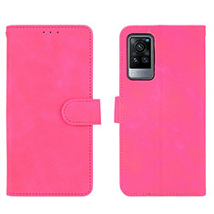 Leather Case Stands Flip Cover Holder L01Z for Vivo X60 Pro 5G Hot Pink