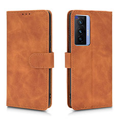 Leather Case Stands Flip Cover Holder L01Z for Vivo X70 5G Brown