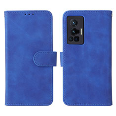 Leather Case Stands Flip Cover Holder L01Z for Vivo X70 Pro 5G Blue