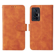 Leather Case Stands Flip Cover Holder L01Z for Vivo X70 Pro 5G Brown