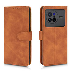 Leather Case Stands Flip Cover Holder L01Z for Vivo X80 5G Brown