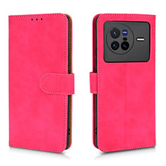 Leather Case Stands Flip Cover Holder L01Z for Vivo X80 5G Hot Pink