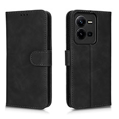 Leather Case Stands Flip Cover Holder L01Z for Vivo X80 Lite 5G Black