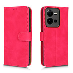 Leather Case Stands Flip Cover Holder L01Z for Vivo X80 Lite 5G Hot Pink