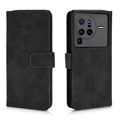 Leather Case Stands Flip Cover Holder L01Z for Vivo X80 Pro 5G Black