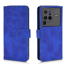 Leather Case Stands Flip Cover Holder L01Z for Vivo X80 Pro 5G Blue