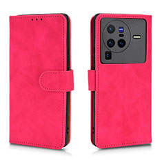 Leather Case Stands Flip Cover Holder L01Z for Vivo X80 Pro 5G Hot Pink