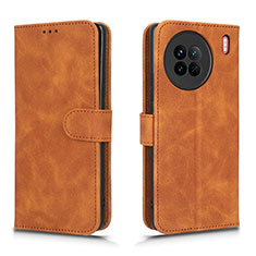 Leather Case Stands Flip Cover Holder L01Z for Vivo X90 5G Brown